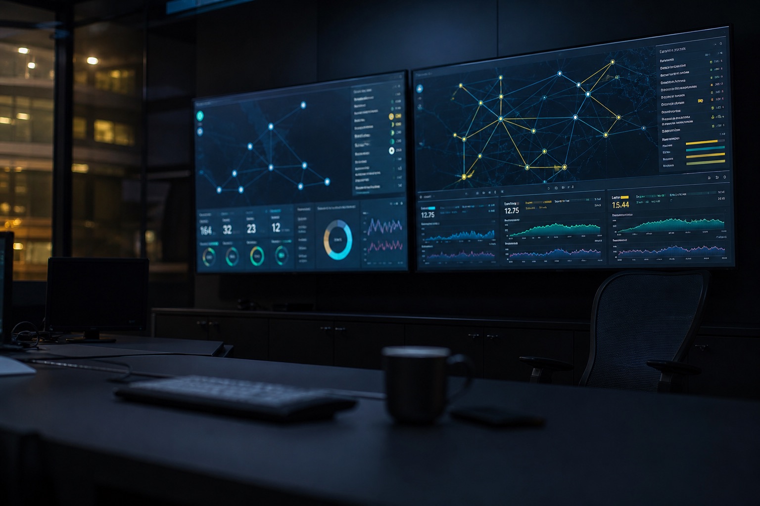 Security operations room monitoring network topology